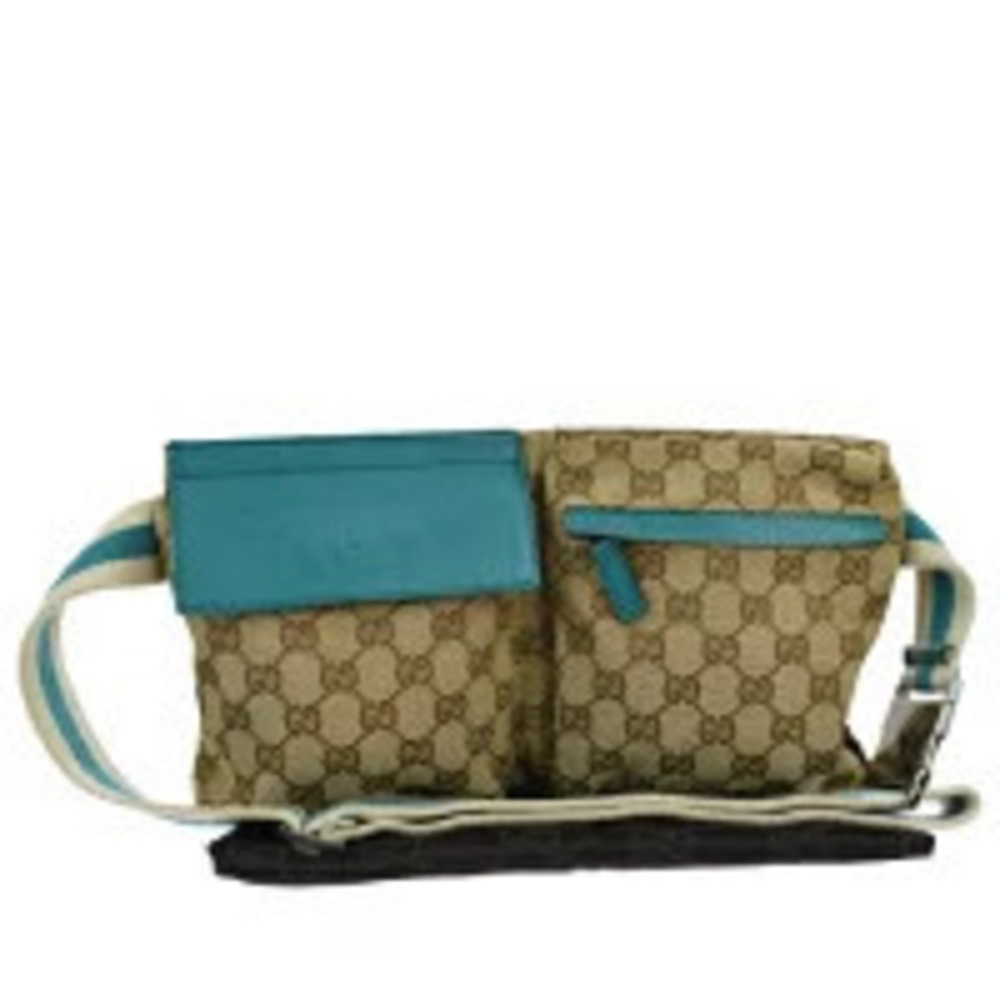Gucci Sherry Waist Pouch Clutch Bag GG Brown Blue Canvas Leather